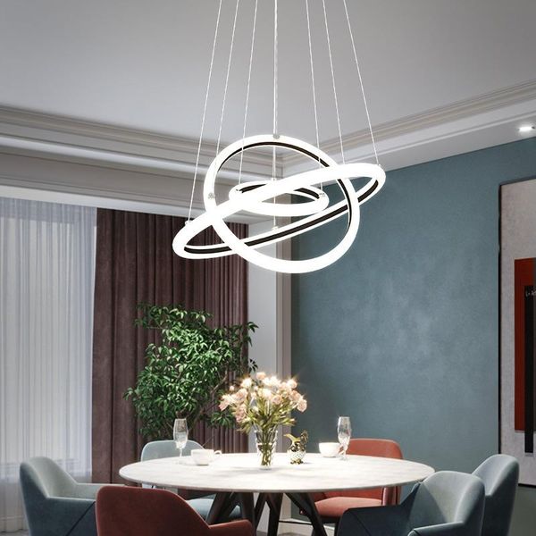 

1/2/3 ring black/white/gold aluminum acrylic led ceiling light living room dining bedroom study lamps decorative pendant