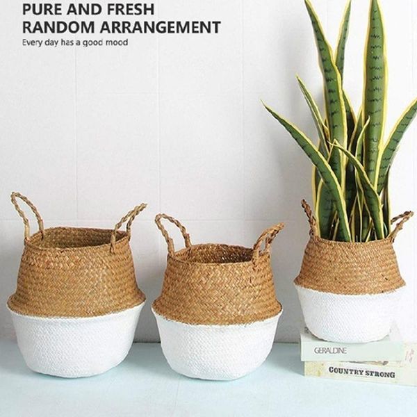 

storage baskets folding woven basket seagrass wickerwork hanging flower pot dirty laundry women handbag home decor