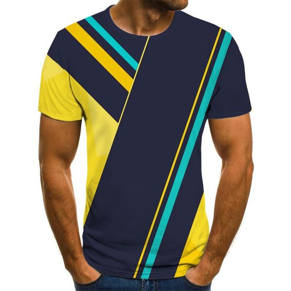 

men's t-shirts 2021 summer casual short-sleeved fashion 3d t-shirt striped round neck simple plaid streetwear, White;black