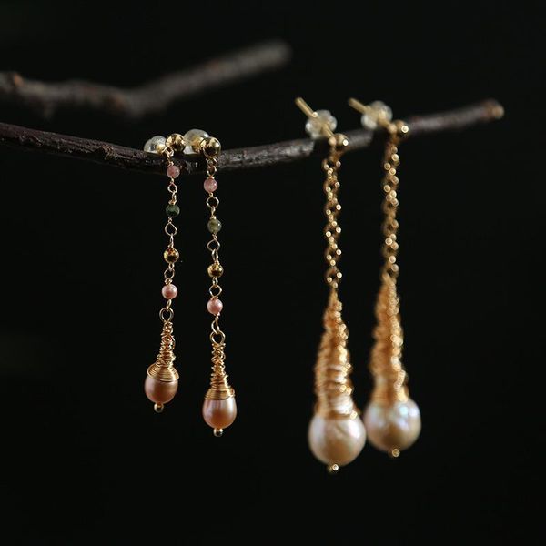 

dangle & chandelier green purple fresh water pearl long chain drop earrings for women minimalist jewelry brincos para as mulheres, Silver