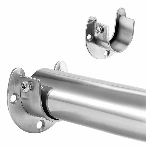 

curtain rod shower closet stainless steel clothes rail u-shaped end supports pole sockets flange curtains