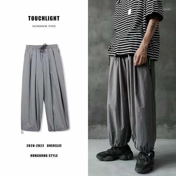

men's pants summer versatile breathable knickerbockers trend loose legged casual and capris harem, Black