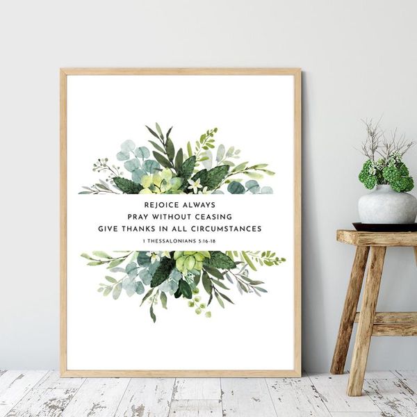 

paintings 1 thessalonians 5:16-18 greenery bible verse prints scripture poster christian quote canvas painting living room wall art decor
