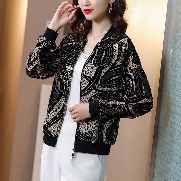 

women's jackets black embroidered velvet jacket autumn winter 2021 loose long sleeve casual top, Black;brown