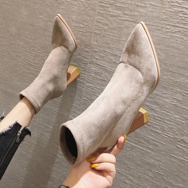 

boots women's shoes 2021 thick heel short fall/winter high thin joker fashion, Black