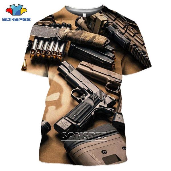 

men's t-shirts sonspee firearms military pistol rifle men women 3d print t-shirt summer harajuku fashion casual short sleeve o-neck t, White;black
