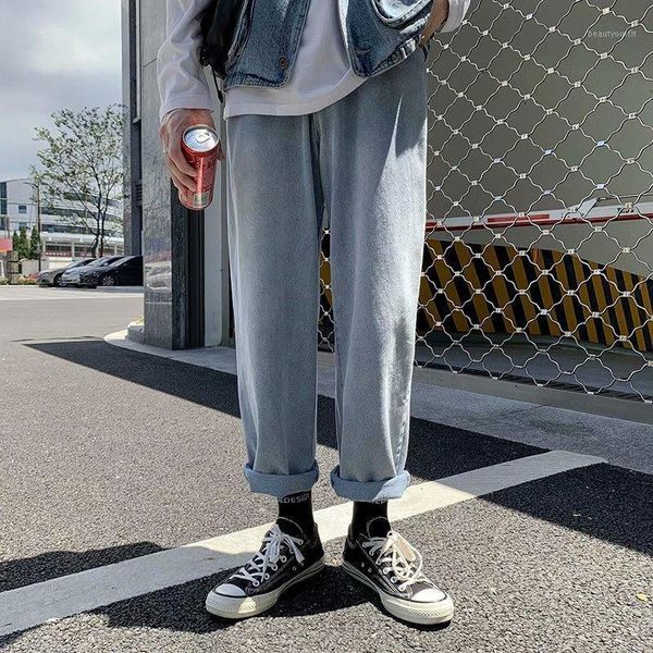 

men's jeans loose men male trousers simple design cozy all-match students daily casual straight denim pants, Blue