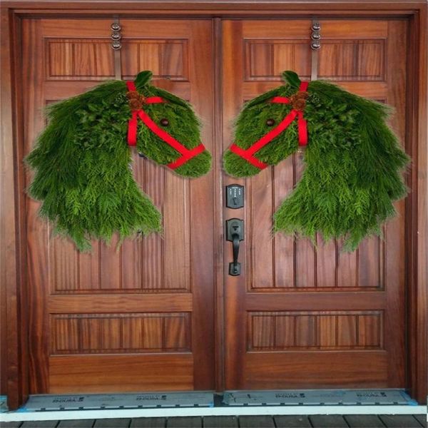 

decorative flowers & wreaths christmas horse head wreath front door hanging ornaments welcome sign artificial green leaves handmade for outd