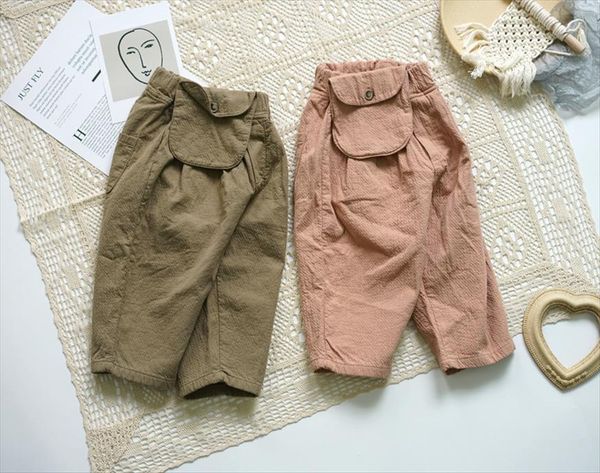 

children cotton linen pants 9 pocket bag boy toddler girl, Blue