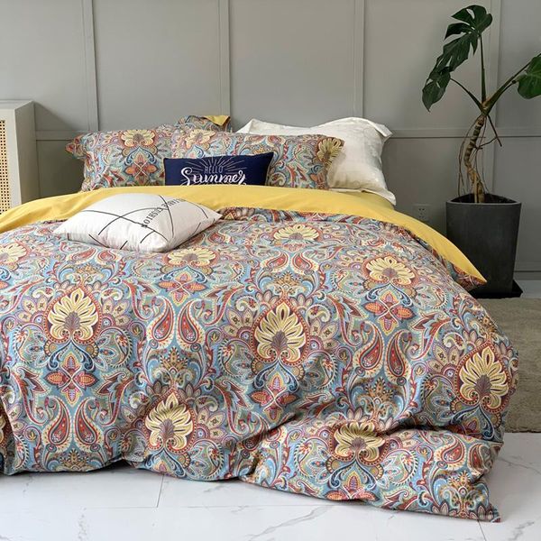 

comforters & sets 10-color american garden style four-piece cotton fingerprint 1.8 bed sheet hat set