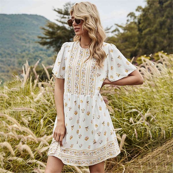 

dress floral print mini dress women 2021 summer clothes short sleeve o neck with button ladies casual loose bohemian holiday dresses ldvl, Black;gray