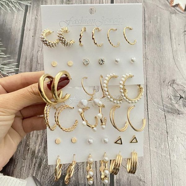 

hoop & huggie fashion gold earrings set women pearl oversize metal circle punk earring 2021 female trendy jewelry wholesale, Golden;silver