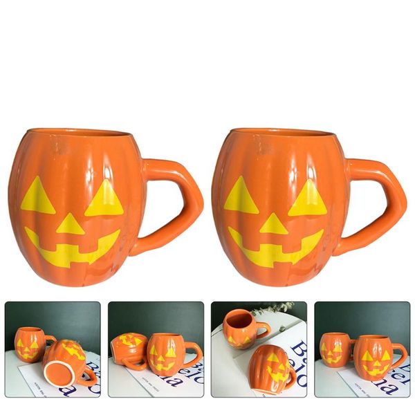 

mugs 2 pcs funny pumpkin shaped ceramic breakfast for table (orange)