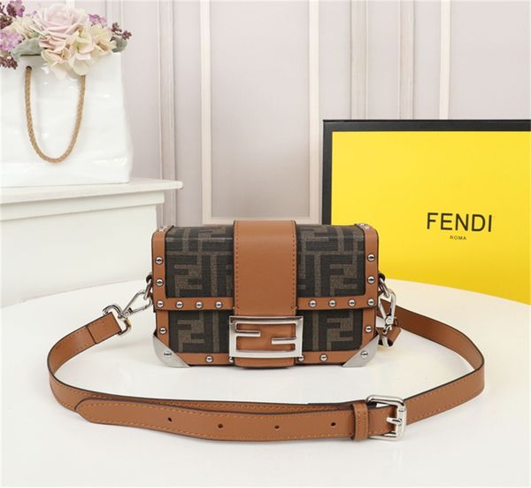 

fendi women shoulder bag handbag lady genuine leather purse fashion textured leather plain letter sheepskin hasp wide shoulder strap bag