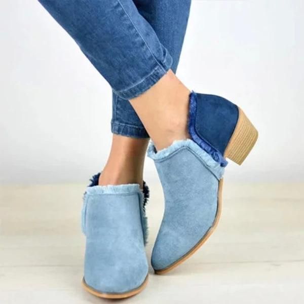 

boots 2021 fashion large size mid-heel short women's shoes european and american style nude, Black