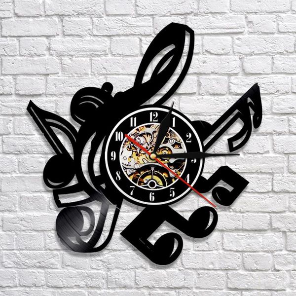 

wall clocks love jindian music black rubber clock retro nostalgic musical instrument note record home decoration