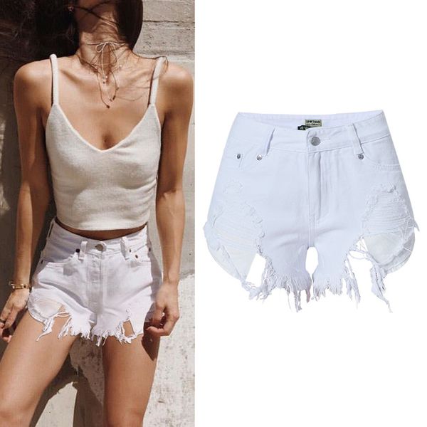 

exy high waist denim women's shorts torn jeans ragged short pants plus size white summer, White;black