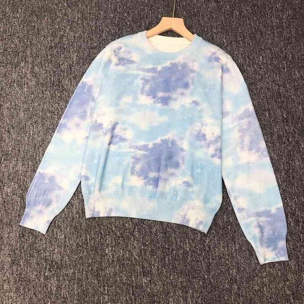 

2021 early autumn new blue ink painting pattern round neck long sleeve sweater women's wear, White;black