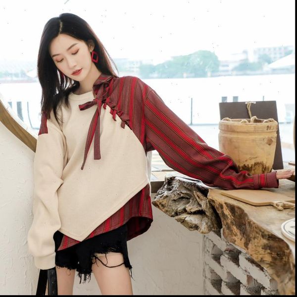 

women sweater autumn sets of loose thick retro temperament stitching long sleeved 19b a477 drop, White;black