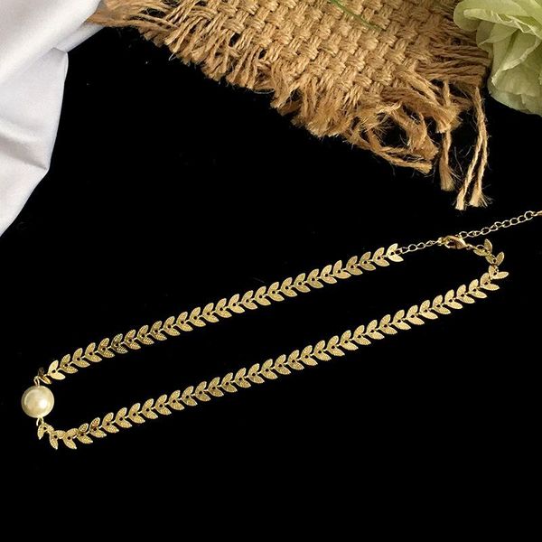 

arrive olive branch women choker necklace fashion gold color leaves design pearl jewelry elegance korea pendant necklaces, Silver