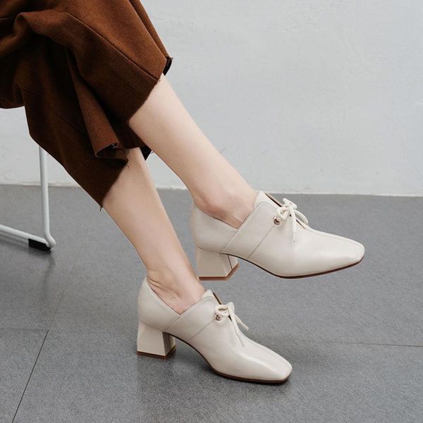 

dress shoes women's 2021 spring all-match thick-heeled english loafers square head deep mouth and thick heel lace high heels, Black