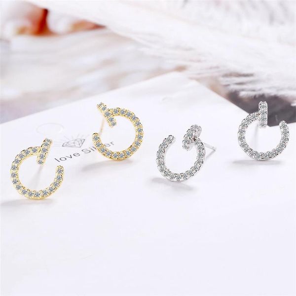 

stud sole memory exquisite shiny zircon geometric semicircle 925 sterling silver fashion female earrings sea770, Golden;silver