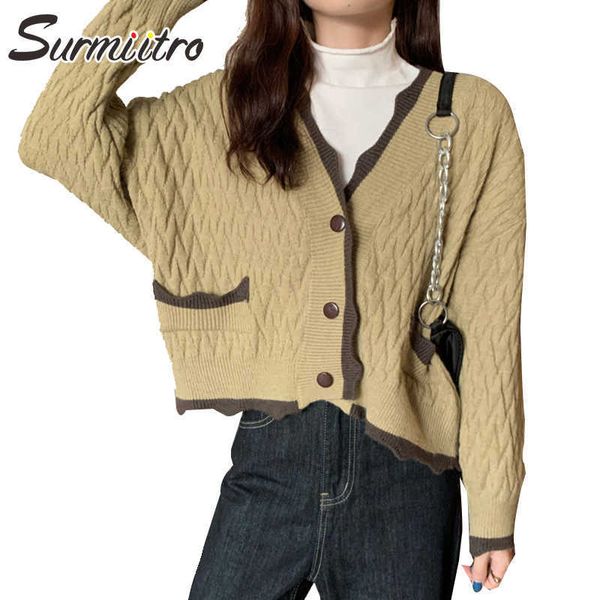 Surmiitro Cardigan женщин осень зима корейский стиль V шеи с длинным рукавом свитер женское трикотажное животное трикотаж 210712