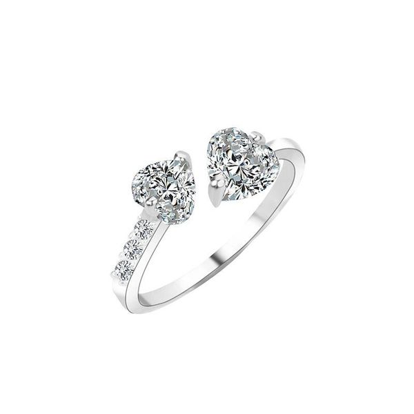 

wedding rings gifts creative finger decor trendy heart crystal size adjustable ring for women girls fashion jewelry wholesale, Slivery;golden