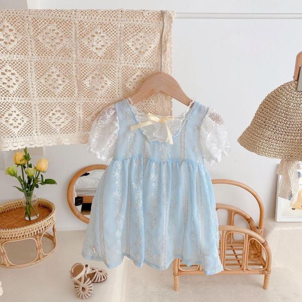 

girl's dresses girls bowknot dress 2021 summer baby lolita tutu puff sleeve princess short light blue, Red;yellow