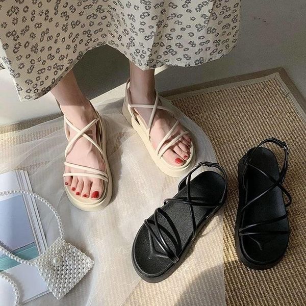 

sandals shoes women slippers soled women's summer 2021 red flat sandales femmes, Black
