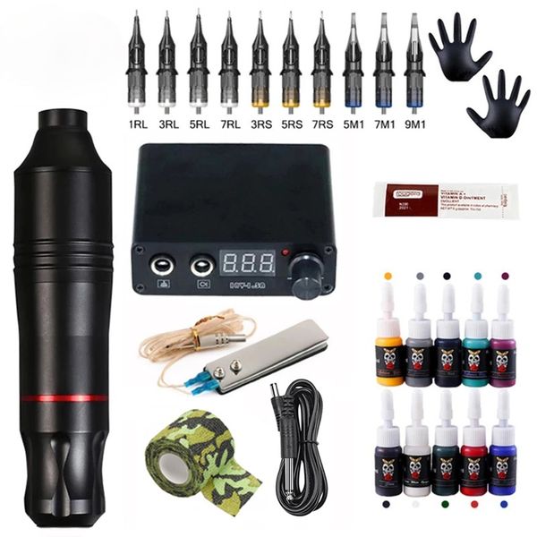 

Swiss Motor Tattoo Machine Kit with Power Catridge Needles and inks for Beginner and Pros