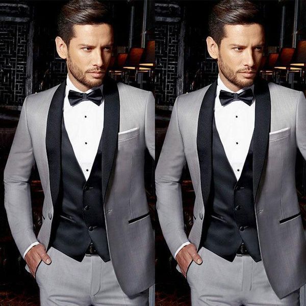 

stylish light grey 3 pieces mens suits for wedding custom made groom slim fit tuxedos jacket+pants+vest men's & blazers, White;black