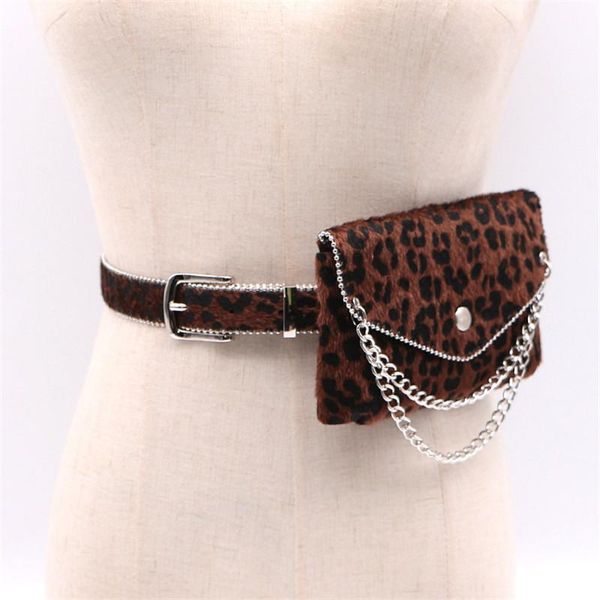 

belts fashion women bag pu leather waist pack femal belt phone pouch bags sale packs leopard horse hair chain, Black;brown