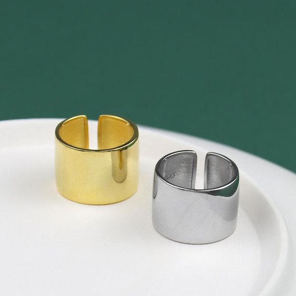 

cluster rings wide glossy open ring 925 sterling silver simple fashion women's jewelry european style, Golden;silver