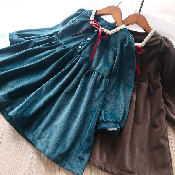 

girl's dresses winter girls velvet dress children's clothing wholesale, Red;yellow