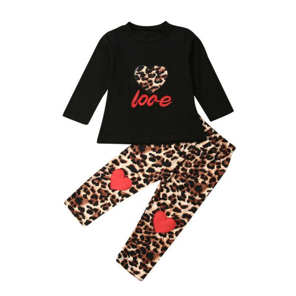 

toddler kids baby girl clothes sets print long sleeve +leopard leggings pants outfits 1-6y autumn clothes, White