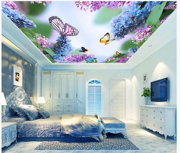 Carta da parati personalizzata 3D Zenith Mural Fashion Modern Beautiful Beautiful Flowers Farfalla Soffitto Affresco Murali Carta da parete Decorazione della casa