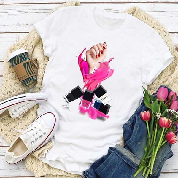 

graphic 3d vogue beauty women t shirt short sleeve finger nail summer lady womens clothing clothes tee female, White
