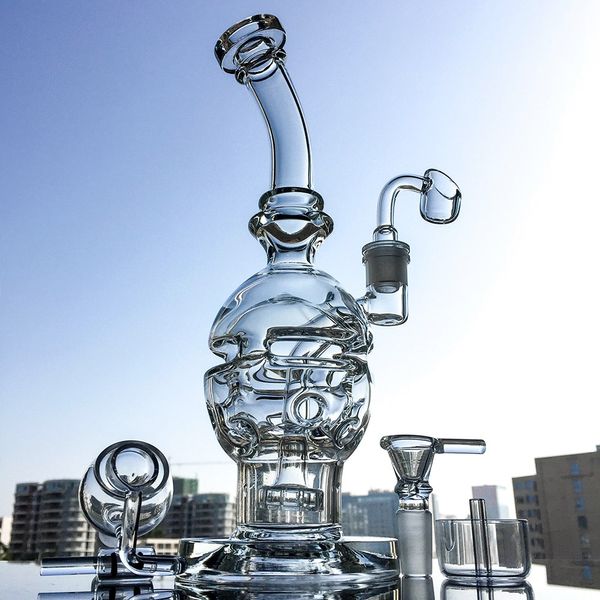 Alta qualità Faberge Egg Bong Narghilè Swiss Perc Glass Dab Rig Soffione doccia Perc Oil Rigs Recycler Water Pipe MFE01 Doppi vetri 14 Giunto femmina