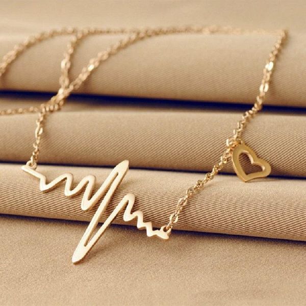 

chains exaggerated personality ecg pendant necklace, female love heart-shaped imitation titanium steel rose gold jewelry, Silver