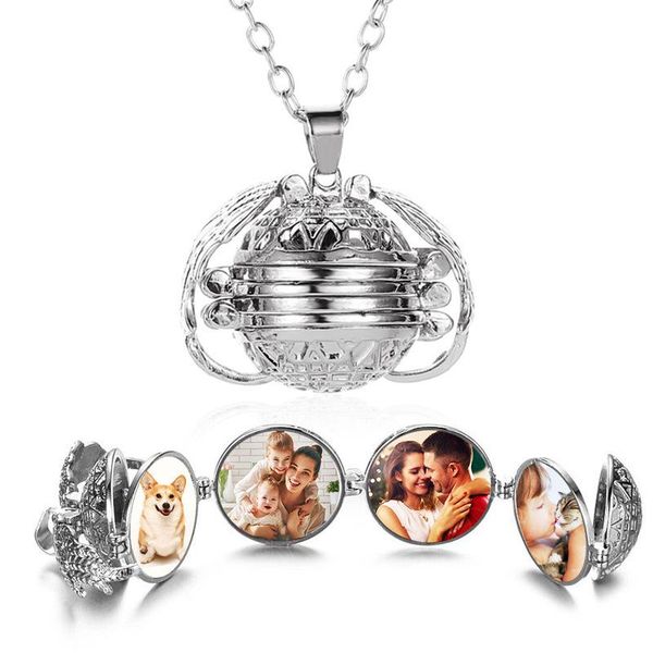 

1pc euro-american explosion can open multi-layer wing po box necklace locket retro personality pendant chains, Silver