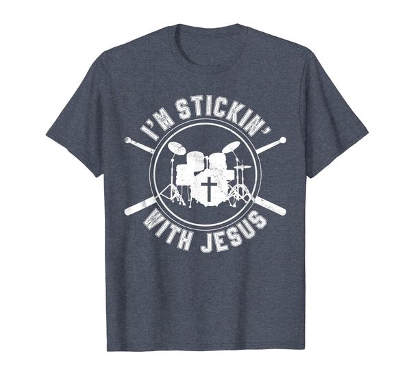 

i'm stickin' with jesus t-shirt christian drummer shirt gift, White;black