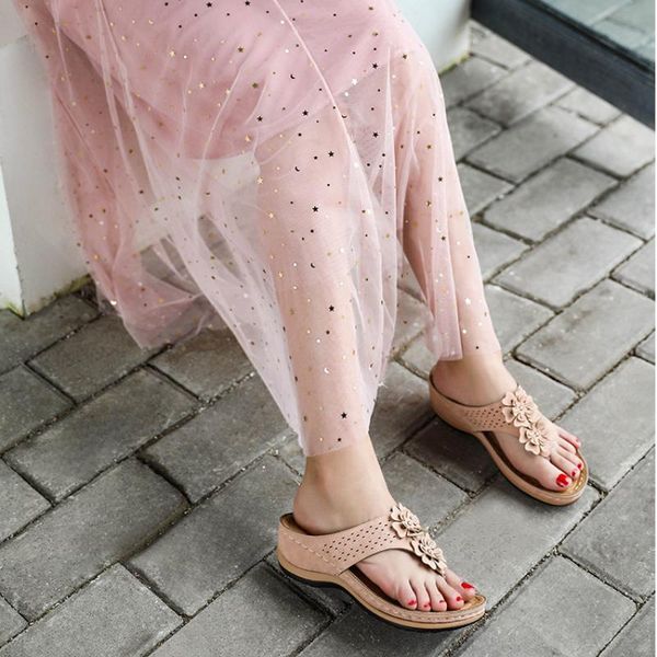 

2021microfiber leather shoes ladies flip flops slop heels sandals women breathable comfy flower sandalias clip toe sewing, Black