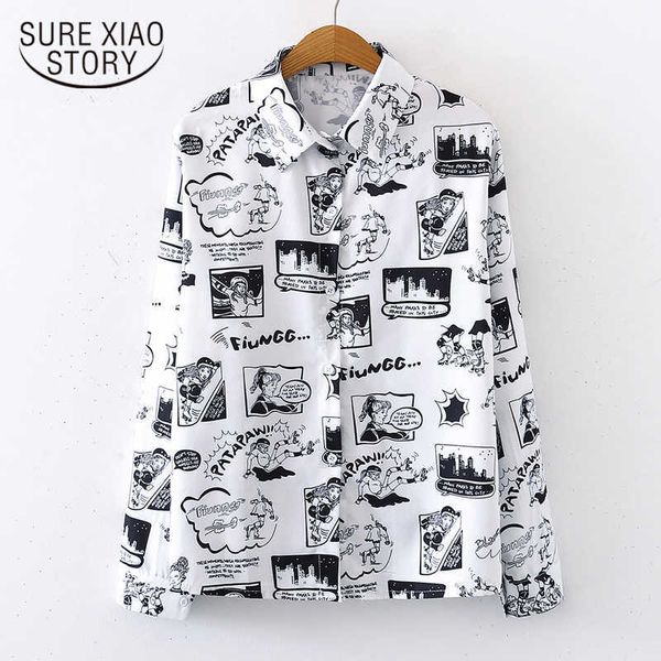 

autumn casual print long sleeve blouse loose cardigan shirt women floral blusas mujer clothes women 7614 50 210527, White