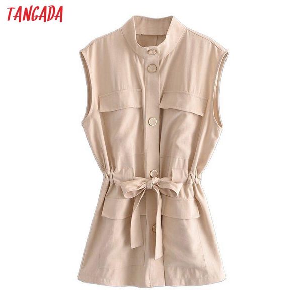 

women's vests tangada 2021 women beige long vest coat with slash office ladies waistcoat sleeveless blazer elegant qn60, Black;white
