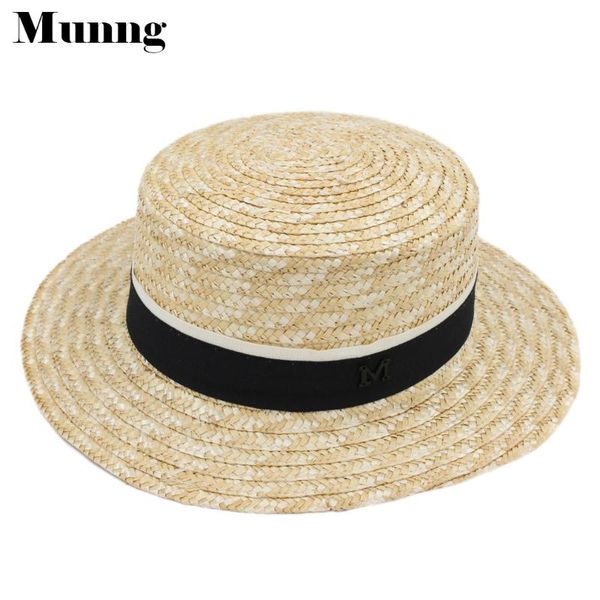 

wide brim hats munng women men's summer visor boater hat straw woven beach sun cap ribbon band, Blue;gray