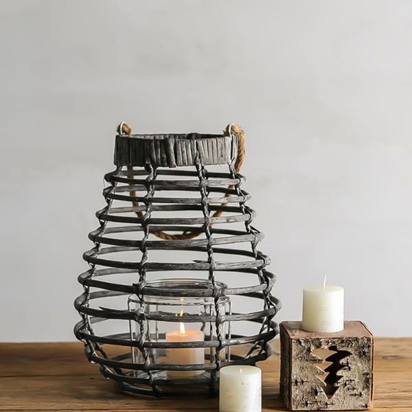 

candle holders 1pc vintage hollow holder portable candlestick stand fashion rattan lantern for home wedding decoration