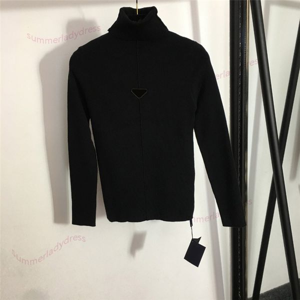

high collar long sleeves elastic tight sweaters simple triangle badge knits bottoming shirt outdoor warm undershirts, White;black