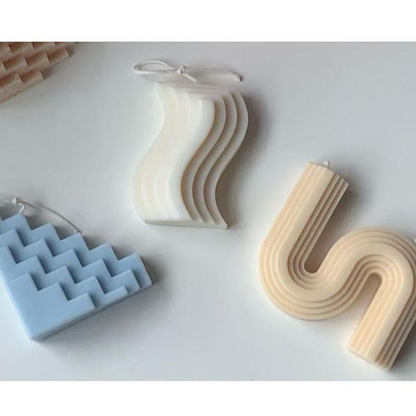 

craft tools korean candle silicone mold abstract architectural geometric line wave making scented handmade