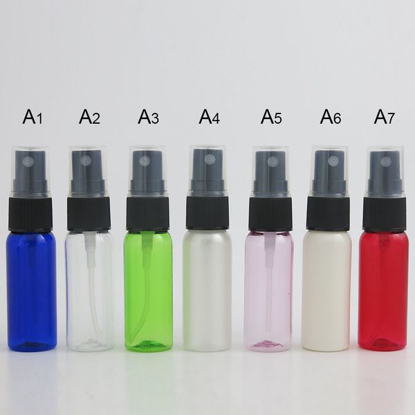 100 pz 20ml Bottiglia di profumo atomizzatore di profumo in plastica PET portatile 20cc Rosso Blu Verde Trasparente Viola Nebulizzatore Contenitori cosmetici